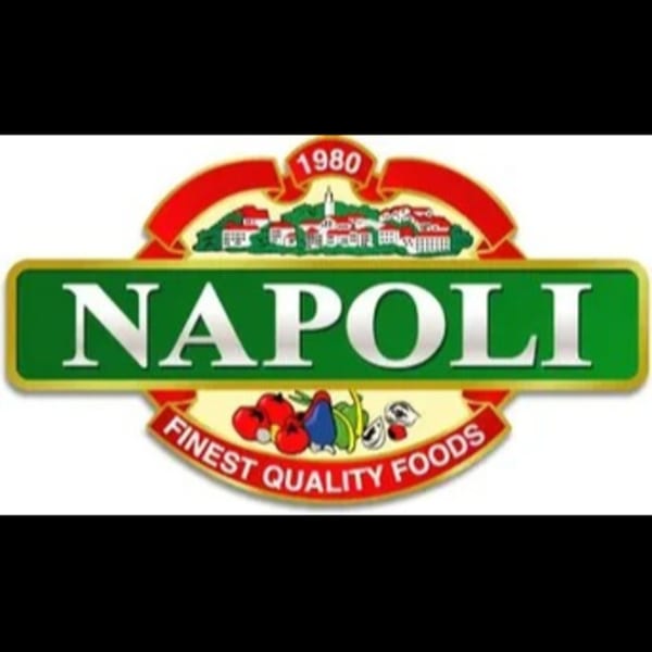 Napoli Finest Quality Foods logo with a village, vegetables, and 1980 on a red banner.