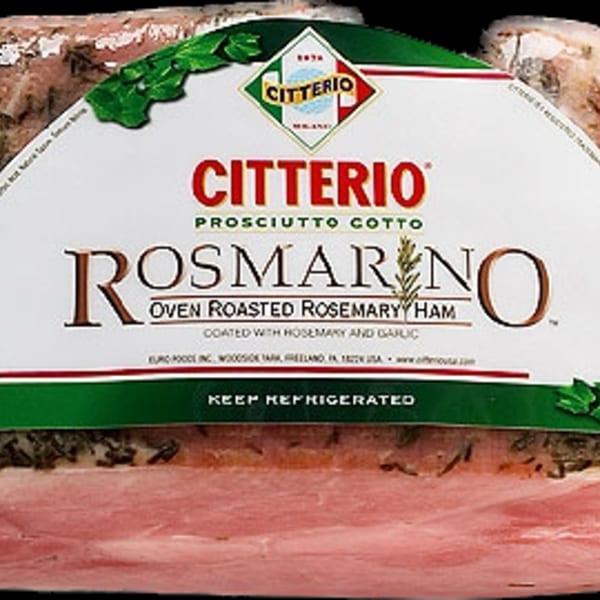 Citterio Rosmarino Oven Roasted Rosemary Ham, coated with rosemary and garlic, for Rocco's Market & Deli.