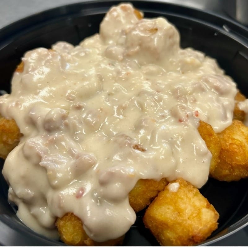 Italian Sausage Gravy Over Tater Tots.